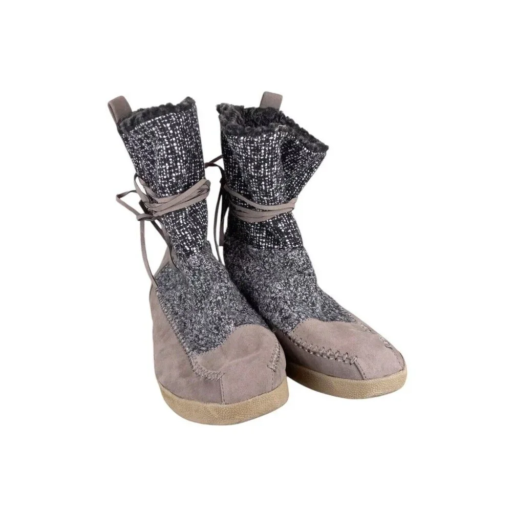 Madden Girl Jackmen Black/White Tweed‎ Boots Lace Tie Booties Size 9 Beige